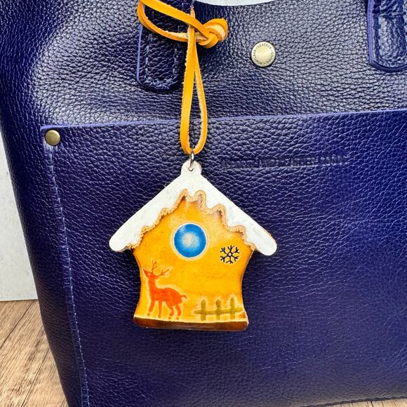Gingerbread House Purse Charm Genuine Leather Bag Charm Christmas Flair - Picture 1 of 9